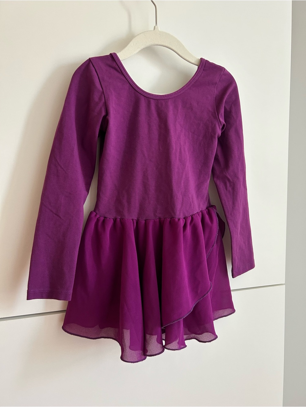 Girls' Purple Long Sleeve Ballet Practice Dress with Chiffon Skirt - Size M
